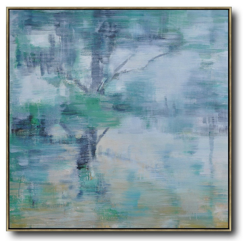 Oversized Canvas Art On Canvas,Oversized Abstract Landscape Oil Painting,Large Colorful Wall Art,Gray,Green,White.etc